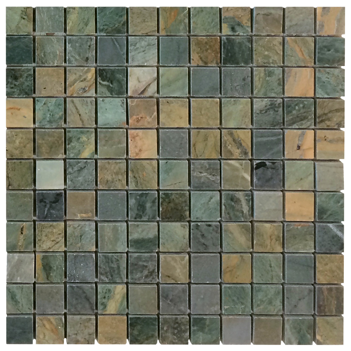 1" x 1" Mosaic Green Fantasia, Green Royal Blue Polished