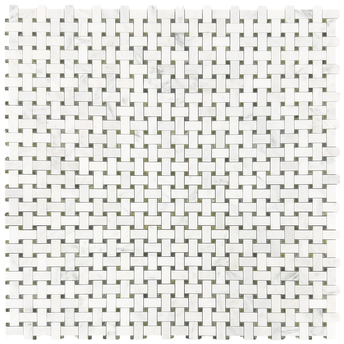 Basketweave Mosaic White Statuary Calacatta, Green Olivine Polished - Image 2