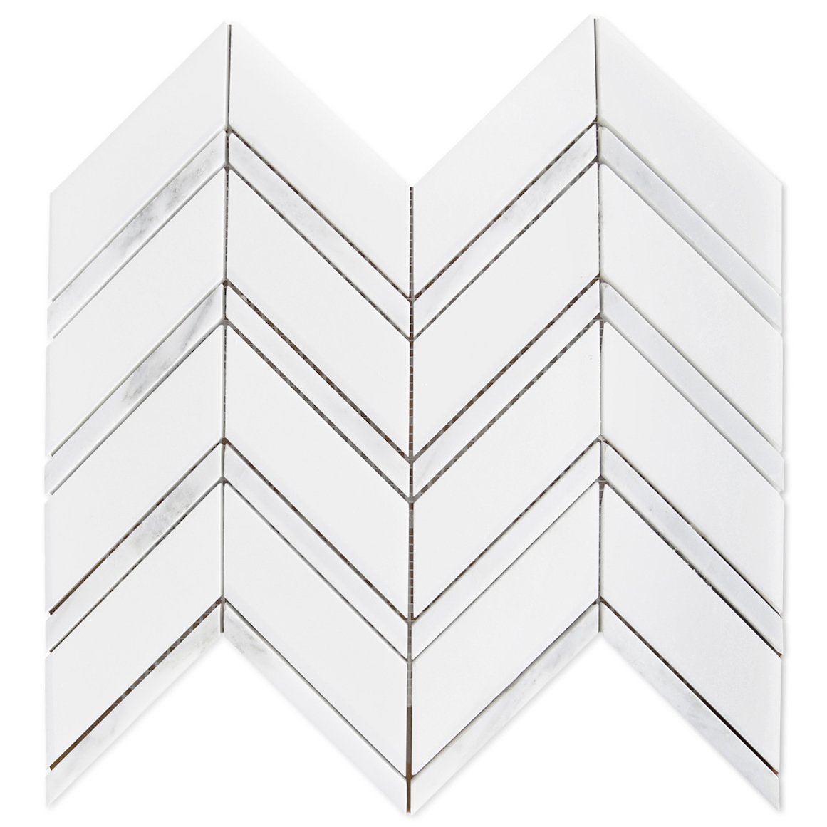 Chevron White Silk, White Statuary Calacatta Polished