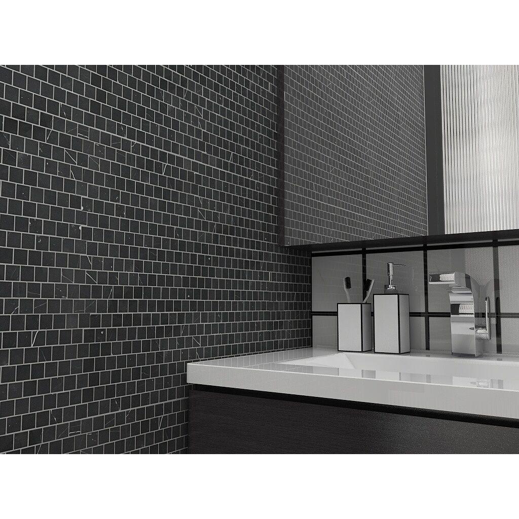 3/4" x 3/4" Staggered Mosaic Nero Marquina Honed - Image 4