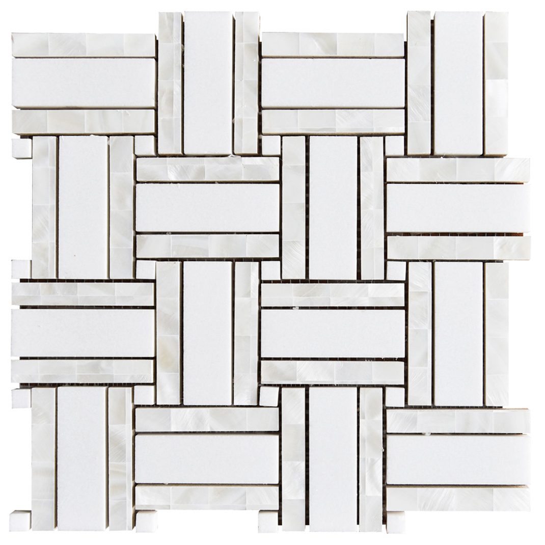 Royal Basketweave 3. White Thassos, Mother of Pearl Polished