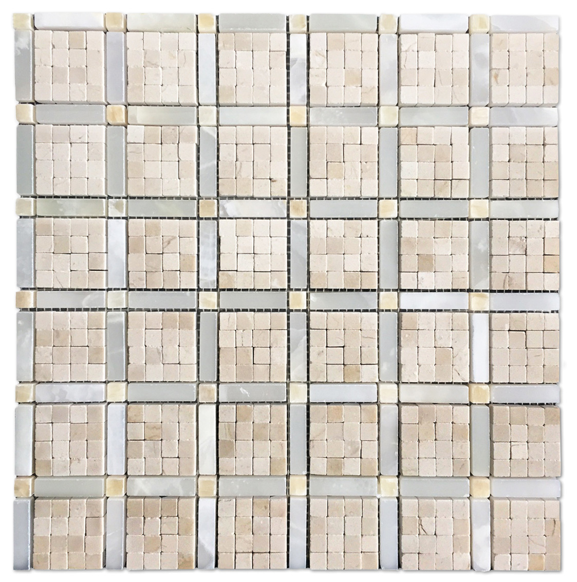 Vetro 3/8 x 3/8" Cream Marfil, White Persian Cloud, Golden Honey Polished