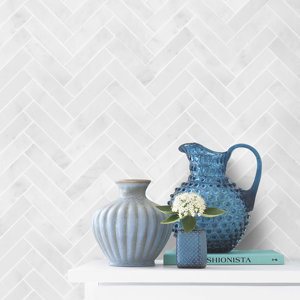 Herringbone White Statuary Calacatta Honed - Image 3